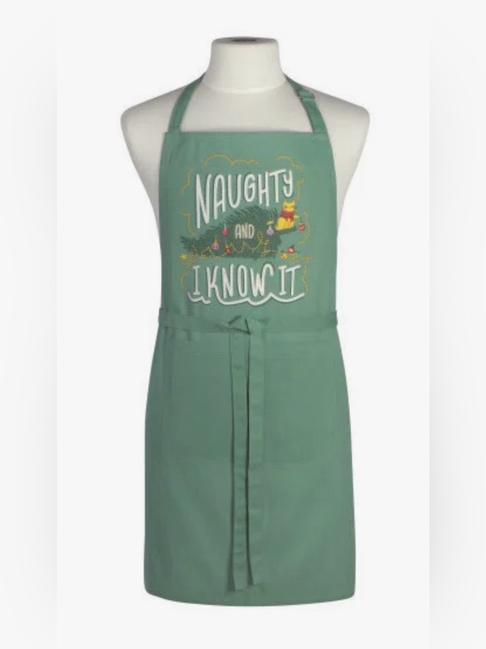 NWT Danica Jubilee Christmas Apron "Naughty And I Know It" Funny Cat Holiday